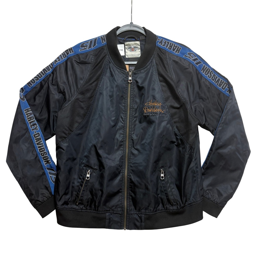 Harley-Davidson Bomber Jacket Womens XL Black 115th Anniversary Mesh Zip Up